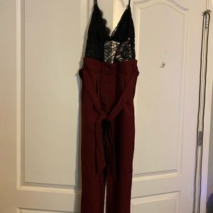 Maroon pantsuit with lace top
